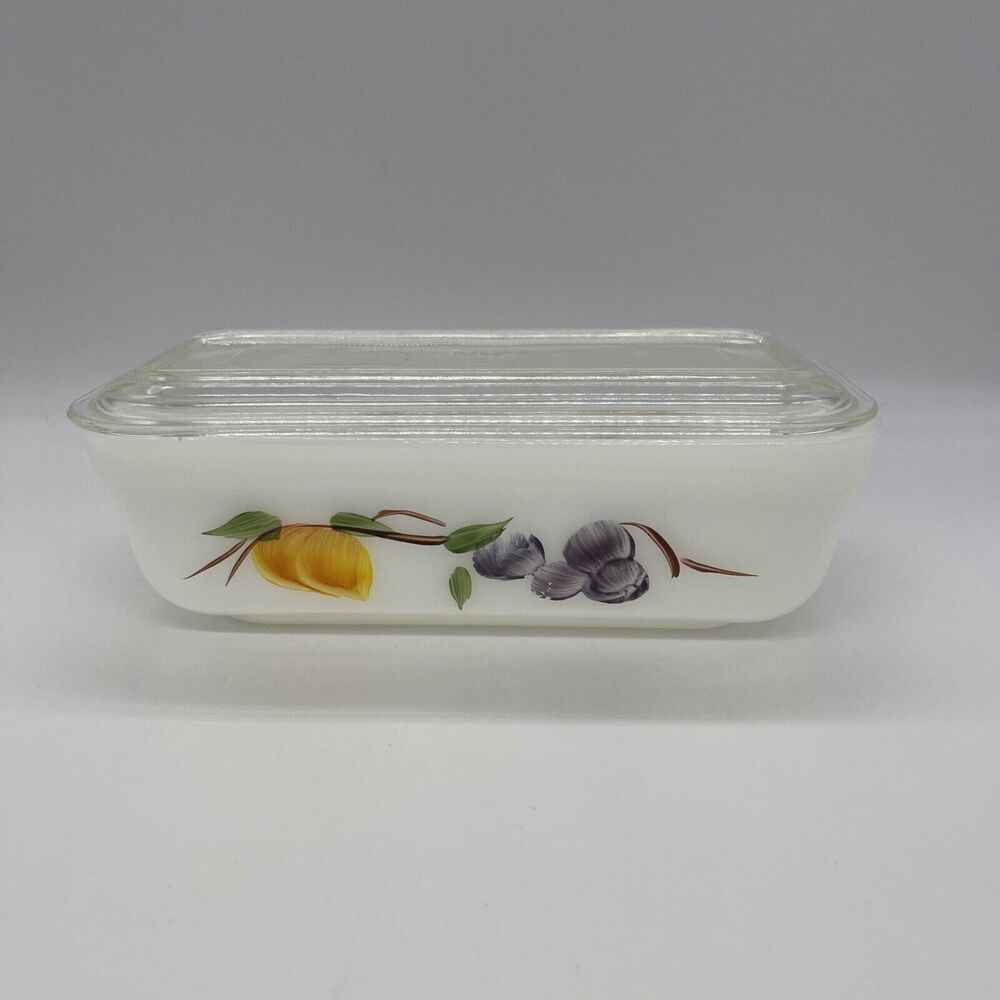 Vintage Fire King Oven Safe Hand Painted Loaf Pan with Cover *Chip on Lid